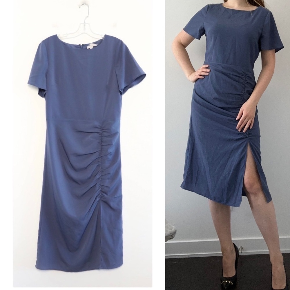 Chelsea 28 Nordstrom dusty blue dress ruched side medium new NWOT business work